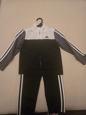 Adidas Kids Black,White & Gray Track Jacket and Pants Set